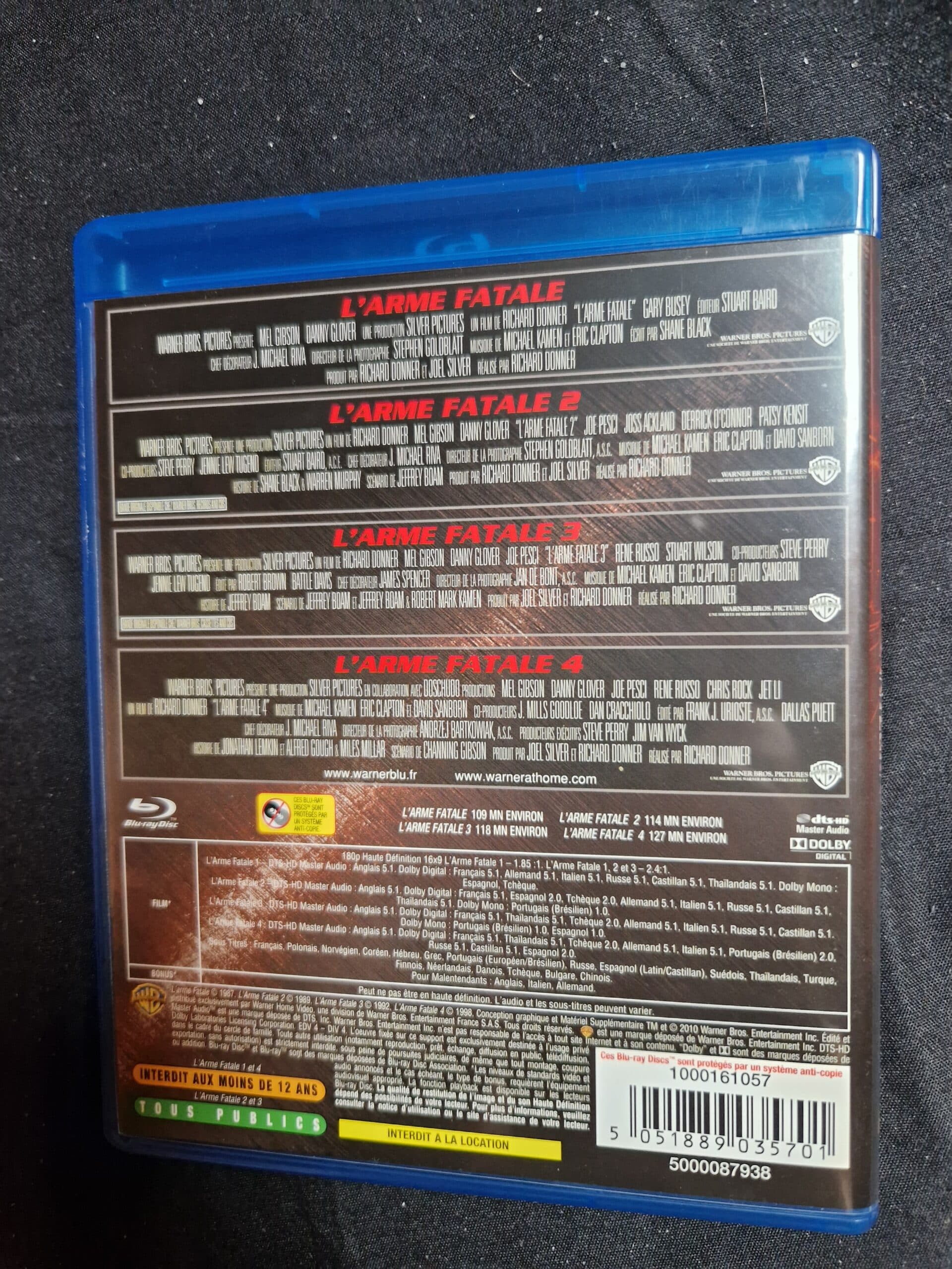 L’arme Fatale, coffret intégrale en Blu-ray. Les 4 films + un disque bonus.