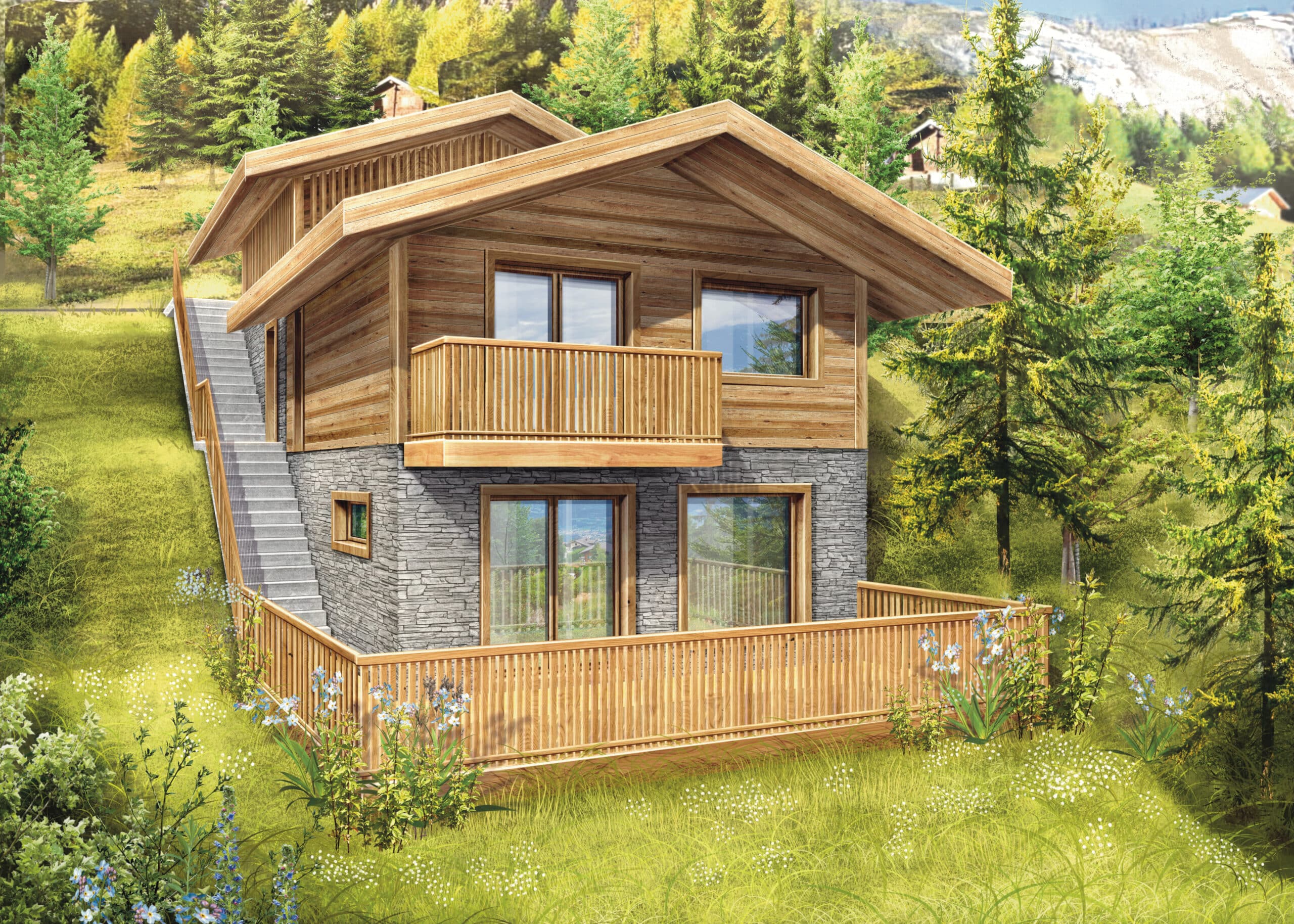 Chalets indépendants et un appartement à vendre avec vue panoramique imprenable