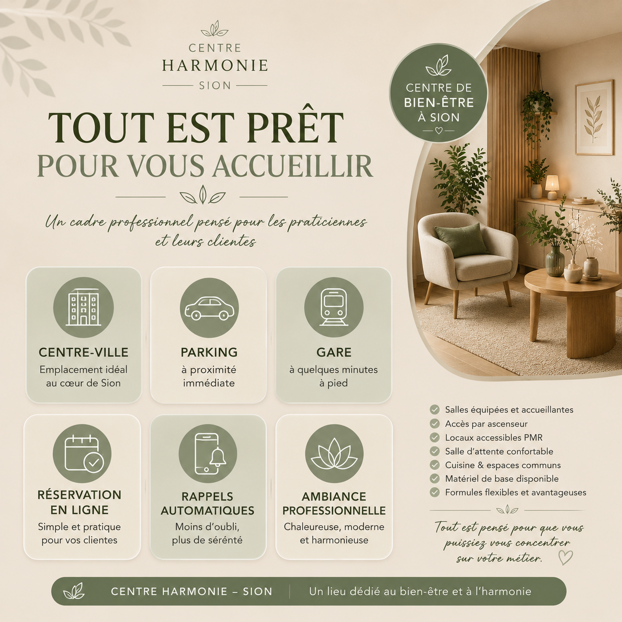 Centre Harmonie Sion – Recherche praticiennes indépendantes