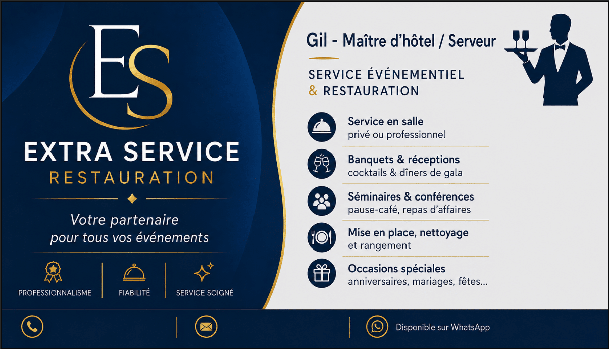 Extra service Maître d’hôtel/Serveur/Majordome – Expérimenté